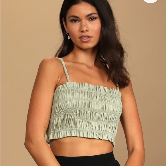 Lulus sage green smocked crop top SOLD - Picture 2 of 7